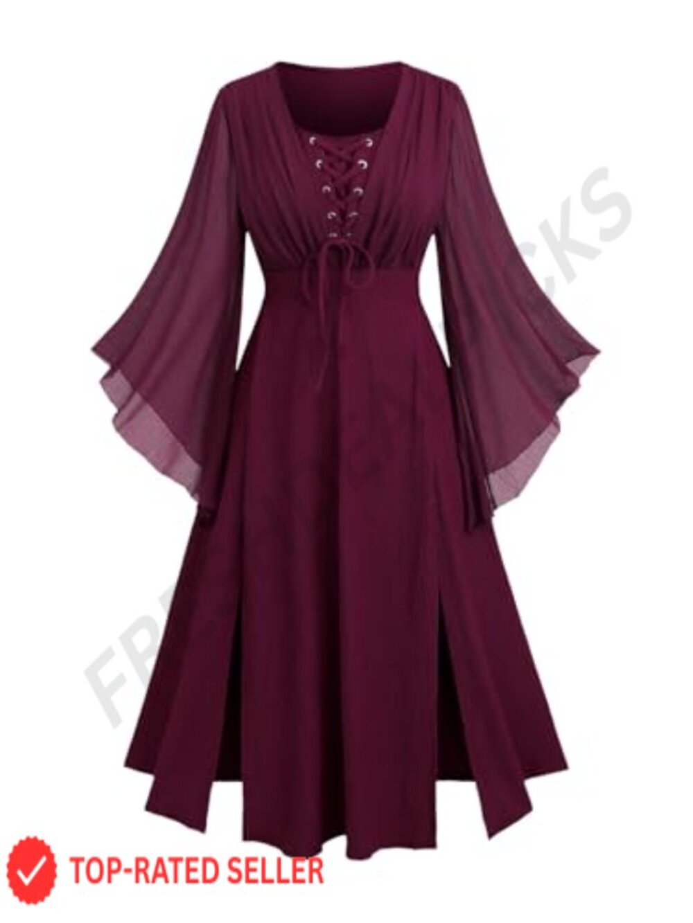 Plus Size Renaissance Irish Fairy Costume Dress Long Flutter Sleeve Lace-Up